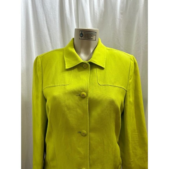 Dana Buchman Blazer Petite Green Linen Jacket Button Front Casual Size 12P #1272 - Picture 9 of 16
